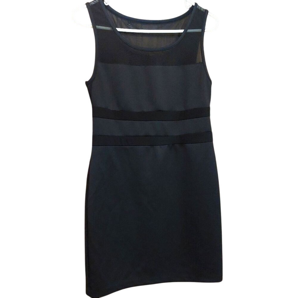 Sleeveless Black Sheath Dress Mesh Panel Cocktail Party Little Black Dress